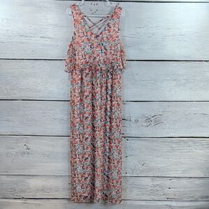 Lily Rose Floral Maxi Dress Large Sleeveless Criss Cross Back